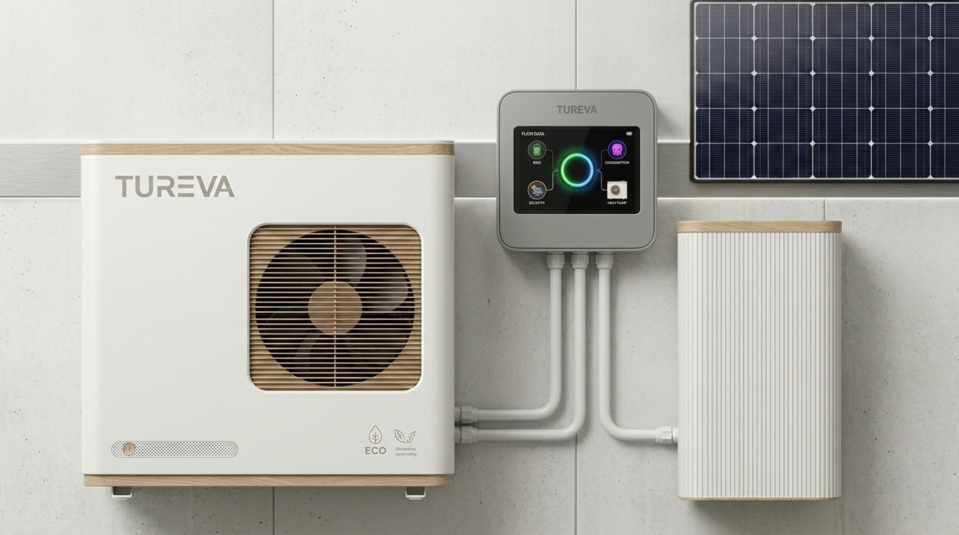 Tureva full ecosystem — heat pump, AI hub, solar PV, and battery